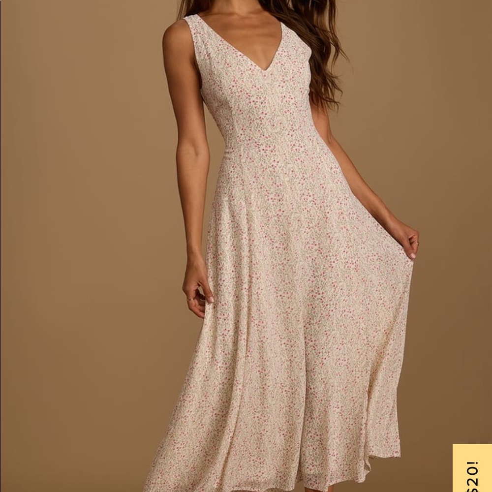 LuLu’s Your Only Darling Ivory Floral Print Sleeveless Midi Dress